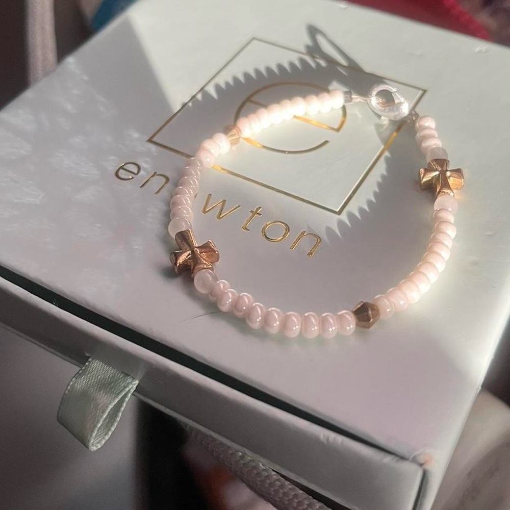 Handmade Pearl and Gold Cross Bracelet